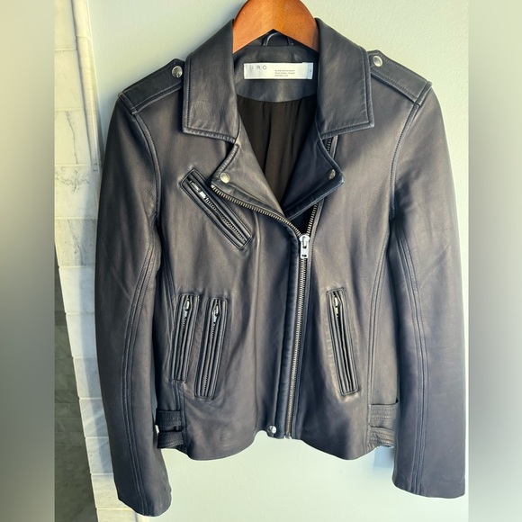 IRO Navy Han Leather Jacket size 42 - Picture 12 of 12